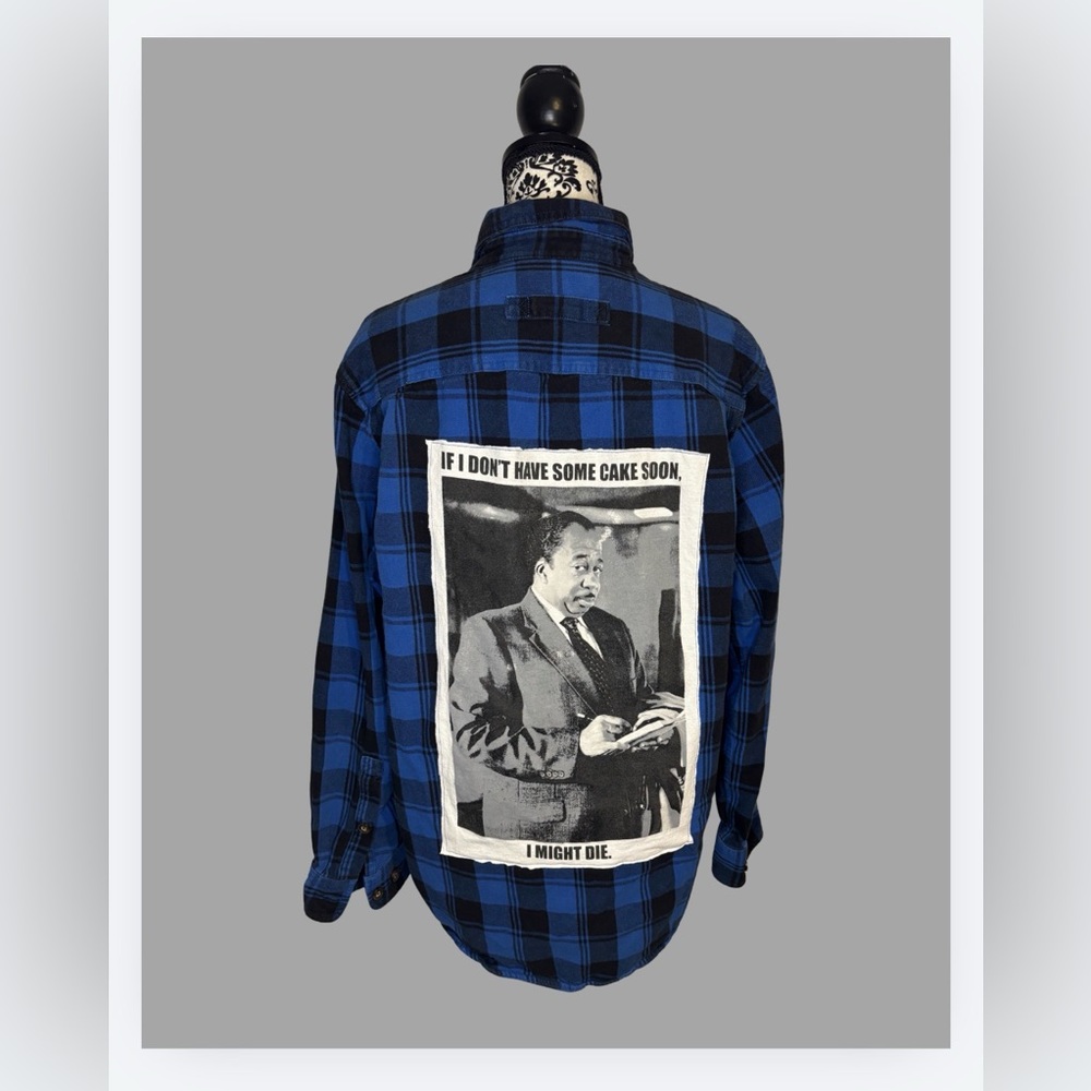Duluth Trading Post Blue Flannel + The Office Stanley Hudson Graphic Upcycled